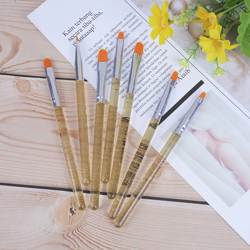 7Pcs Professional Manicure UV Gel Brush Pen Transparent Acrylic Nail Art Painting Drawing Brush Phototherapy Tools