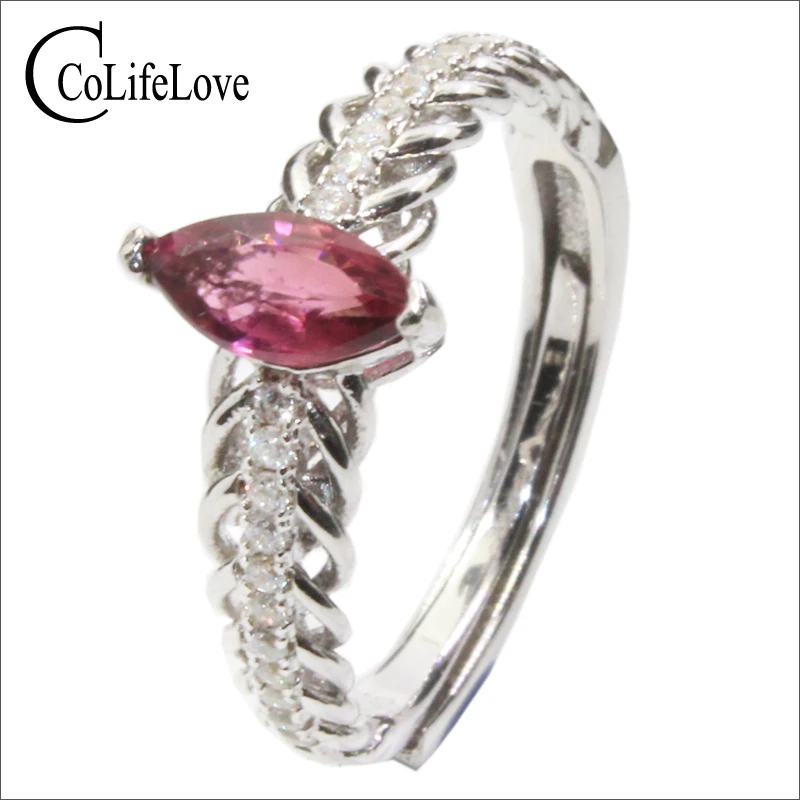 

CoLife Jewelry fashion 925 silver tourmaline ring for office woman 100% real natural pink tourmaline silver ring birthday gift