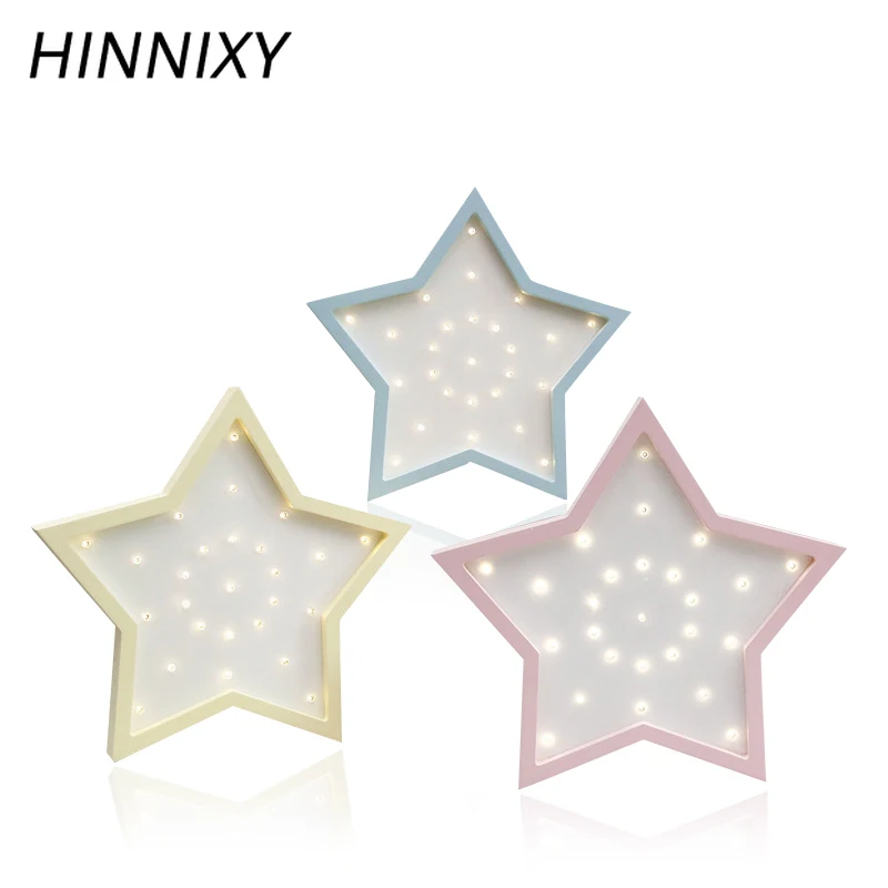 

Hinnixy Star Wooden Night Lamp 3D Cartoon Children Baby Kid Bedside Light Fixtures Bedroom Home Decoration Wall Hanging Lighting