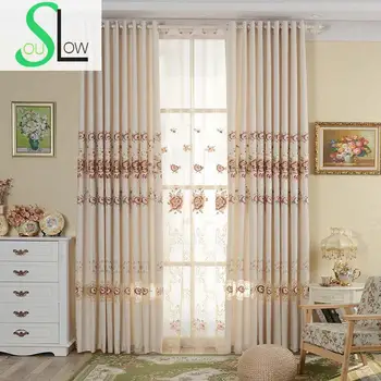 

Slow Soul Gold Peony Curtain Embroidered Europe Floral Cortinas Tulle Curtains For Living Room Kitchen 3d Bedroom Roman Chinese
