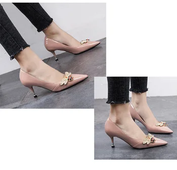 

2019 new arrival Spring Autumn fine-heeled leather high heel brown color shiny leather