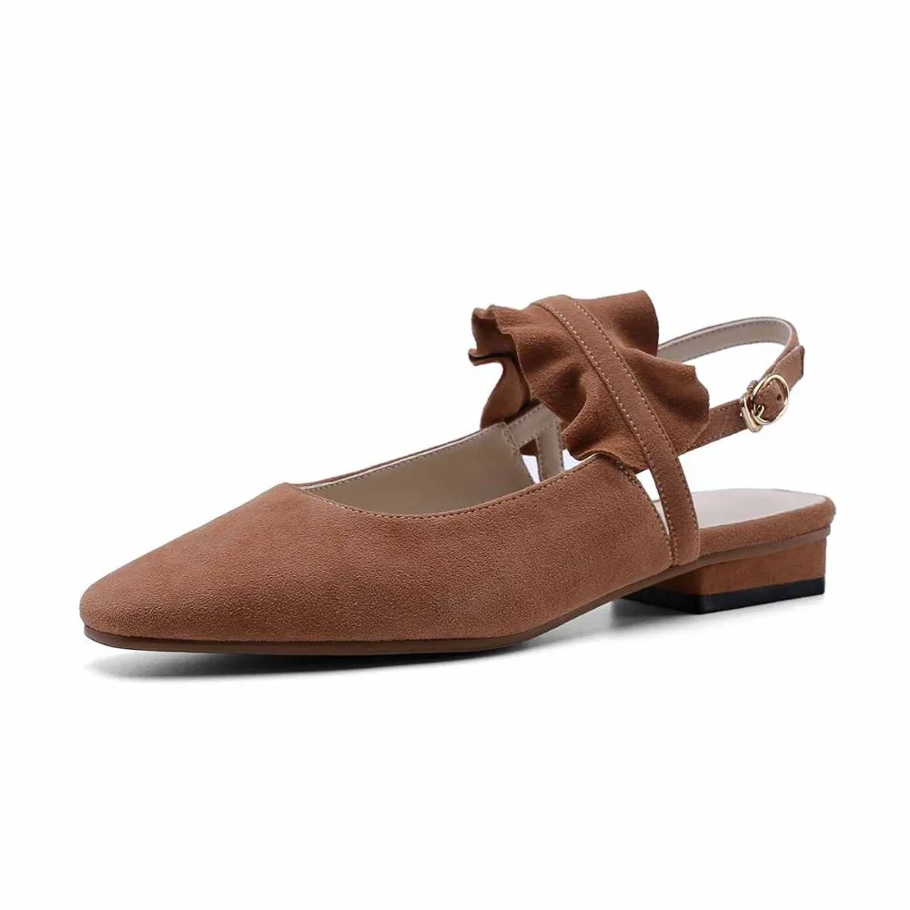 L67 Suede Krazing Bajos Pie Estrellas Cuadrado De Fiesta Cow Bombas Hollywood Diario Del Leather Decoración Zapato brown Película Sheep Beige Tacones Acogedora Correas Olla Volantes Dedo Hebilla Nueva qrwPf0rx1p