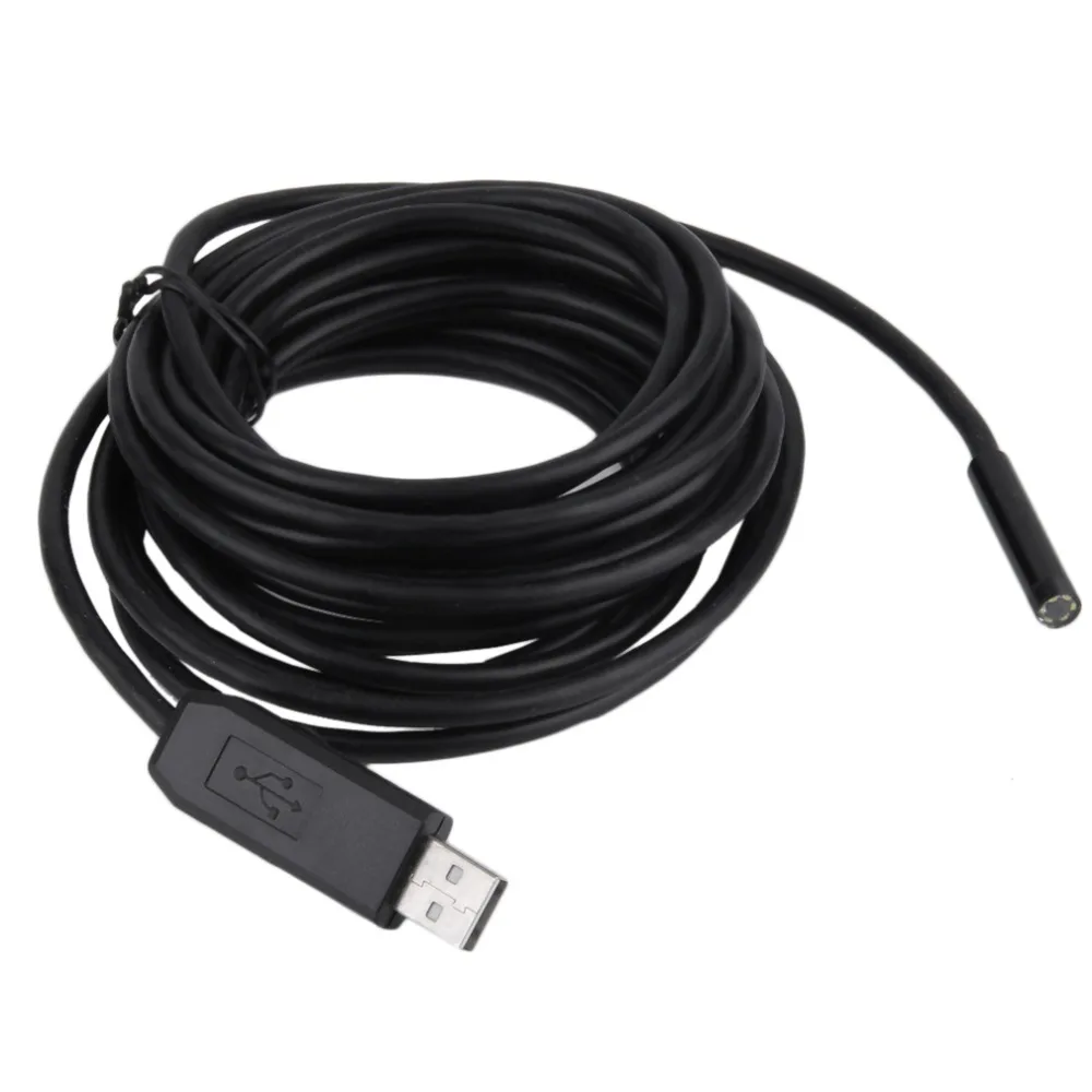 

Quevinal 5M 7mm Lens USB Endoscope Waterproof 6 LED Borescope Tube Inspection Video Photo Capture Mini Camera with CD black