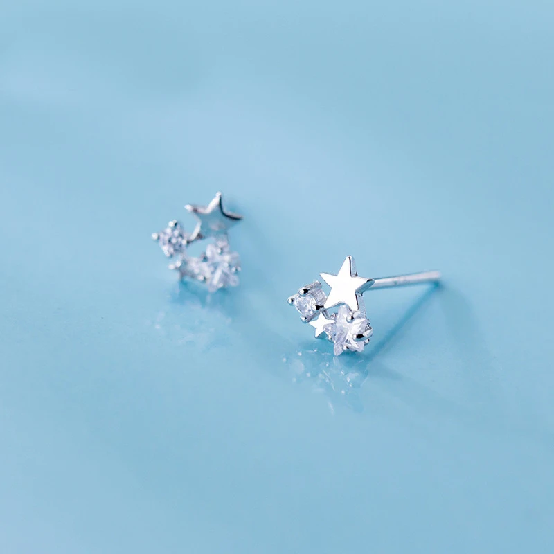 

MloveAcc Hot Sale Genuine 925 Sterling Silver Stars Stud Earrings for Women Sparkling CZ Authentic Silver Jewelry
