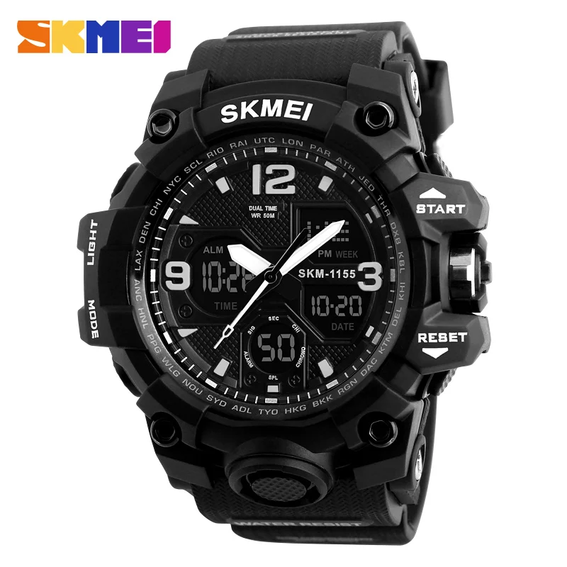 SKMEI мужские модные спортивные часы цифровые с двойным дисплеем 50 м