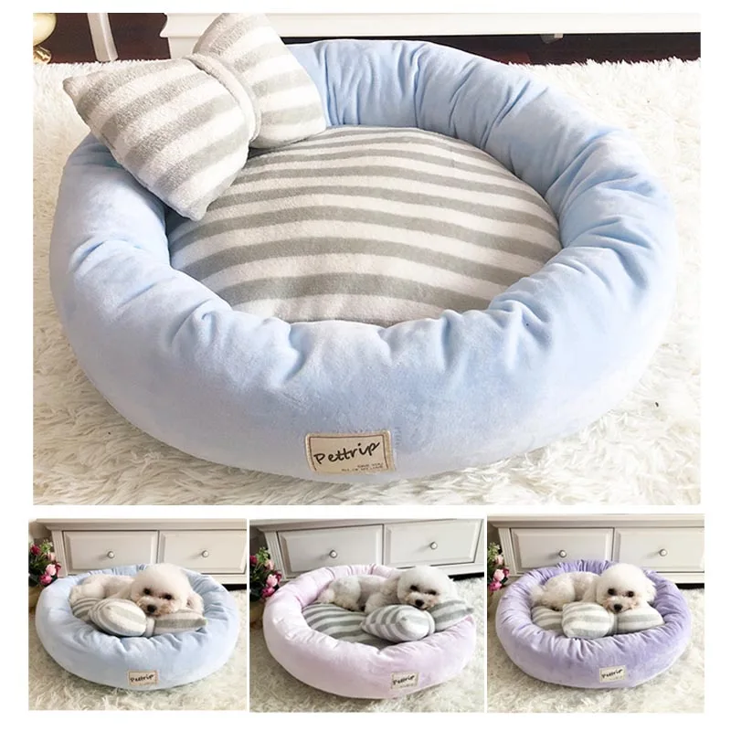 

Cute Candy Color Pets Cat Dogs Bed Mats High Quality Winter Autumn Warm Plush Striped Small Medium Dog Sofas Beds Mat Cats Nest