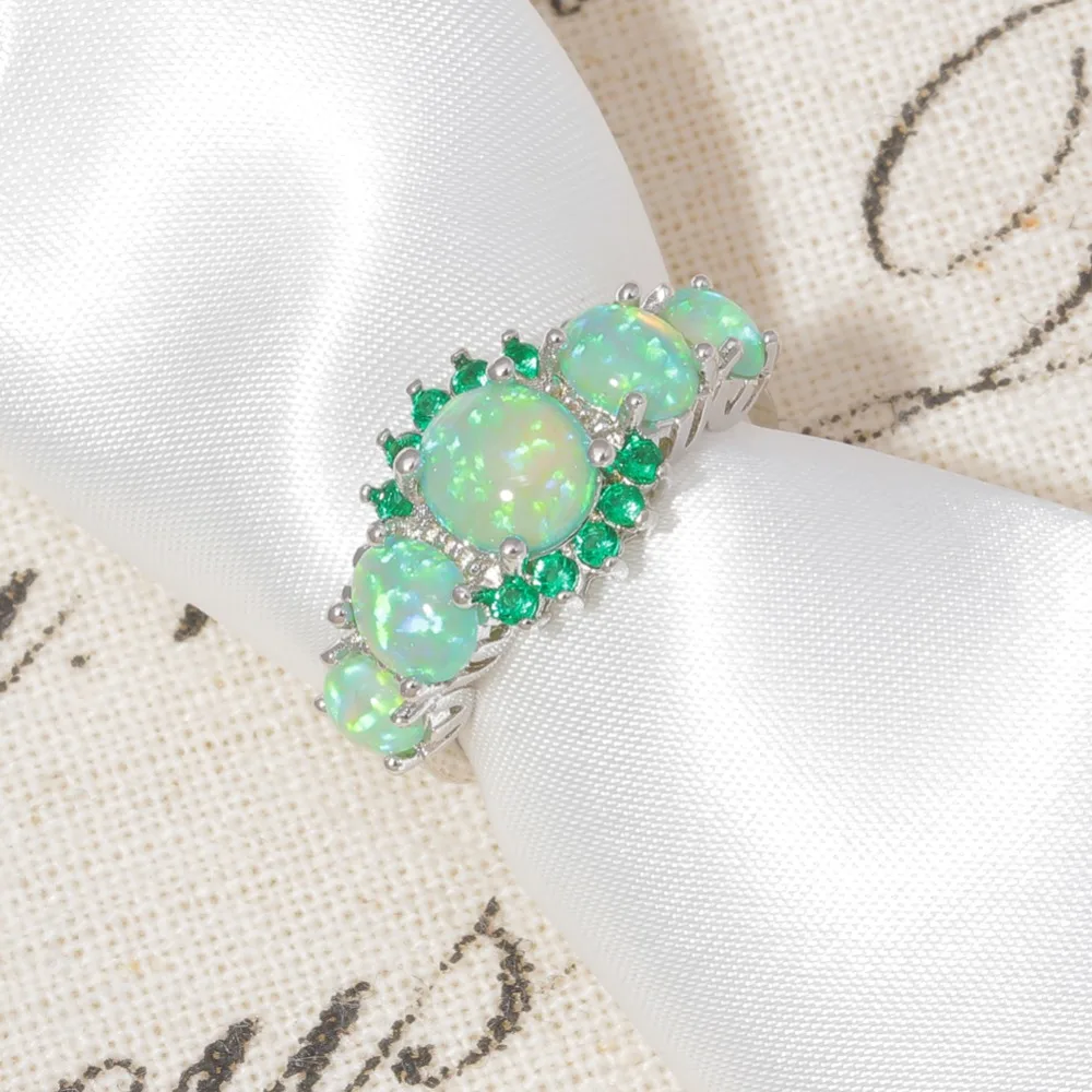 CiNily Аутентичные. 925 пробы Серебряное кольцо, созданное зеленым огненным опалом изумрудом, опт для женщин, Ювелирное кольцо, Размер 7-8 SR005