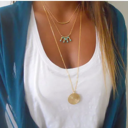 

5 Styles Handmade Multilayer Necklaces Pendants Bohemia Style Nature Stone Simple Geometric Shape Necklaces Pendants Best Friend