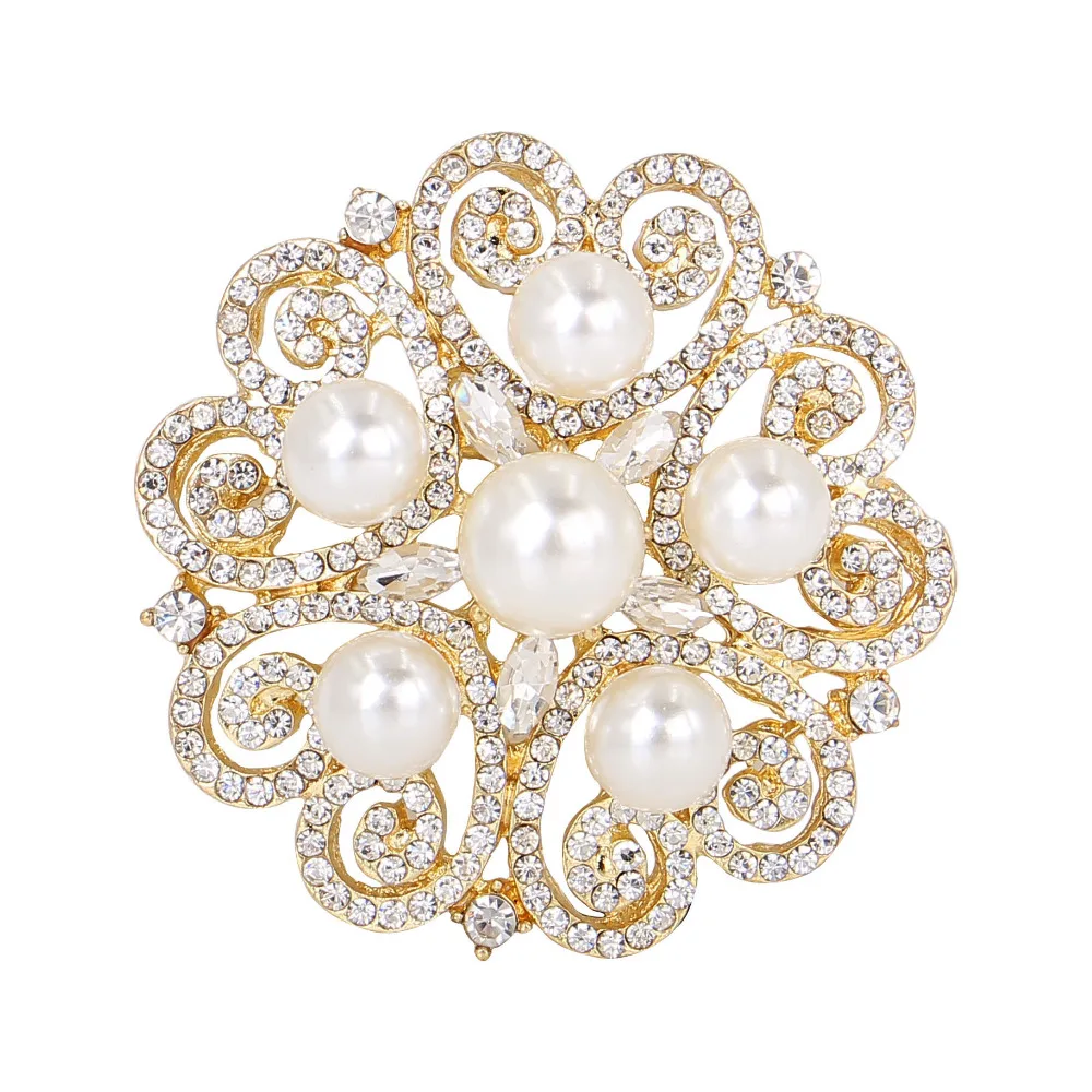 

DISHRANNew Luxury Fashion Girl Brooch Lady Snowflake Imitated Pearl Rhinestone Crystal Wedding Brooch Jewelry Accessories