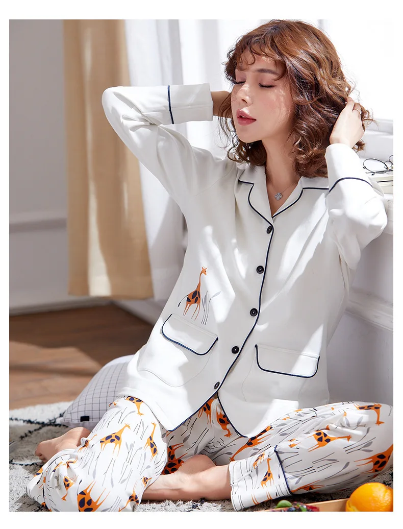 Пижама с длинным рукавом Для женщин белая 100% хлопок пижама Femme зима-осень ночные пижамы Домашняя одежда с рисунком женские пижамы XXXL