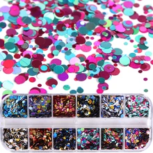 1 случай Смешанная Круглый блестки Nail Art Блеск красочные хлопья Холо пудра для кончиков волос UV гель для ногтей пайетка инструмент Декор Маникюр JIP-C