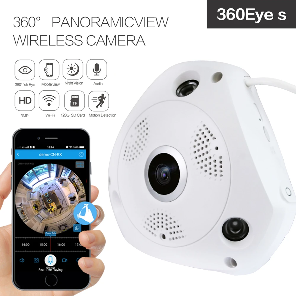 SUCAM 1.3Megapixel Dome Wifi IP Camera Indoor 360 Degrees Panoramic 1.44mm Fisheye Lens Wireless IP Camera 360Eye S Alerm 4