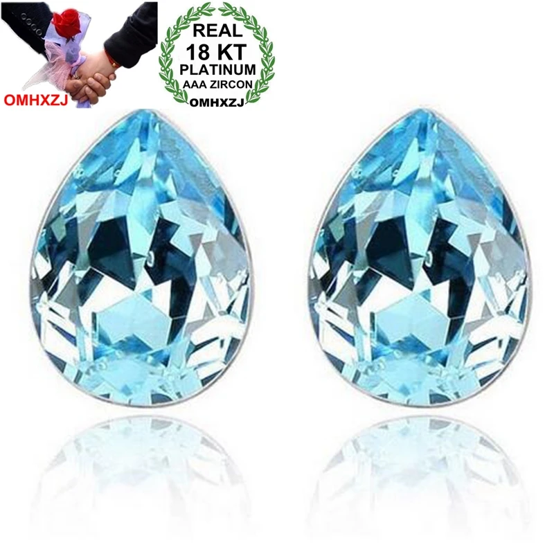 

OMHXZJ Wholesale Tears AAA Zircon Crystal 18KT Platinum kpop Fashion Sweet Wild Temperament Women Bride Small Stud Earrings ED21