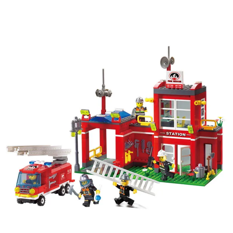 

ENLIGHTEN 910 Fire Station Rescue Control Fire Bureau Figure Blocks Compatible Legoe Construction Building Toys For Children