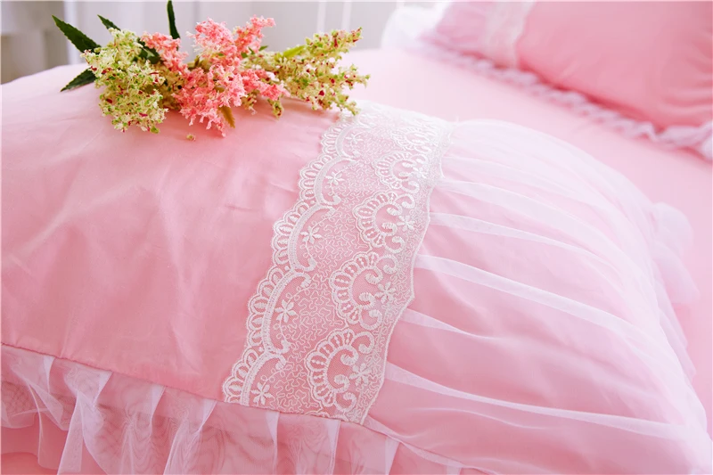 Корейское принцесса мечта постельное покрывало хлопок Кружева Постельные принадлежности двойной широкий двойной полный королева король Размер 3 шт розовый постельное покрывало наволочка