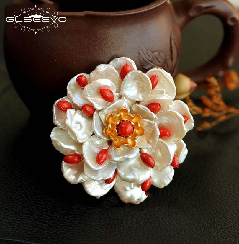 

GLSEEVO Luxury Natural Fresh Water Baroque Pearl Flower Brooches For Women Party Gift Pendant Brooch Pin Dual Use Jewelry GO0062