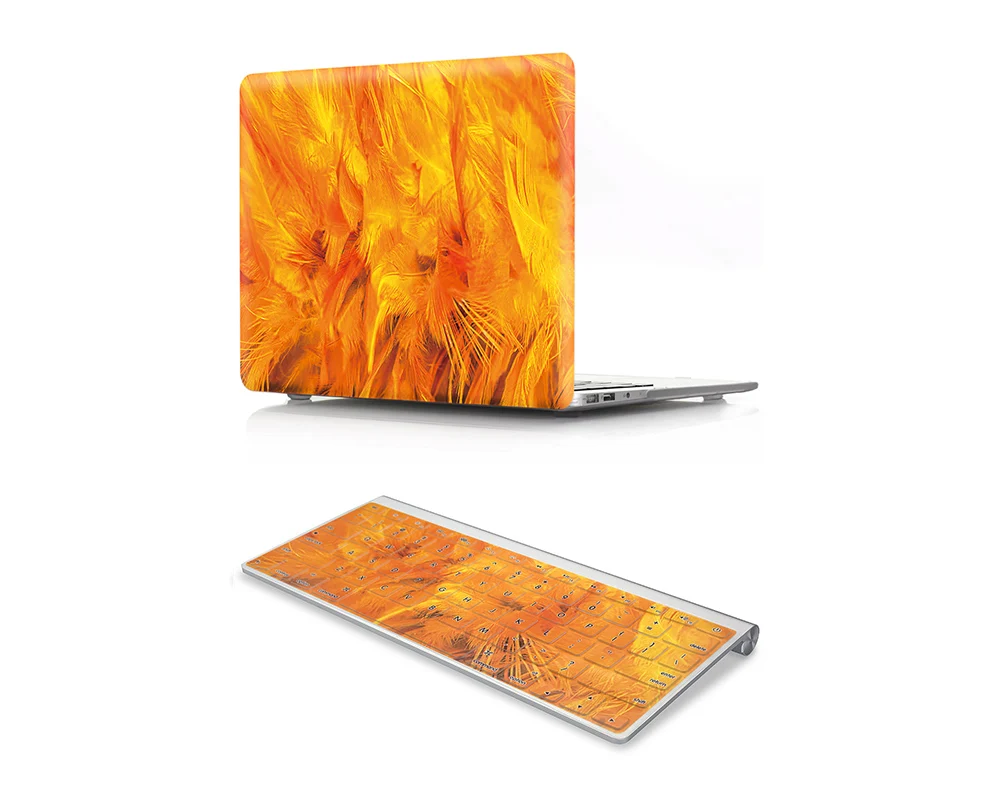 

2 In 1 Orange Feather Pattern Rubberized Hard Case and Matching Rubber Keyboard Cover For MacBook Air Pro Retina 11 12 13 15