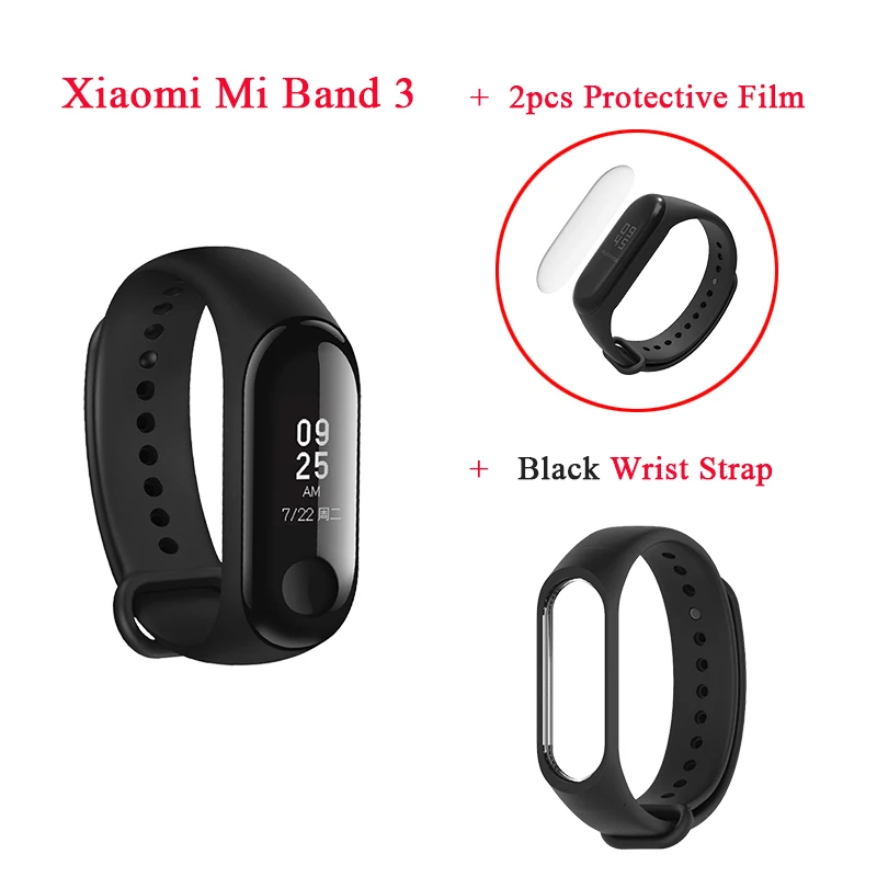 Глобальная версия Xiaomi mi Band 3 Смарт водонепроницаемый 5ATM mi band 3 Android IOS фитнес-трекер браслеты OLED шагомер наручные - Цвет: Add Black Bracelet