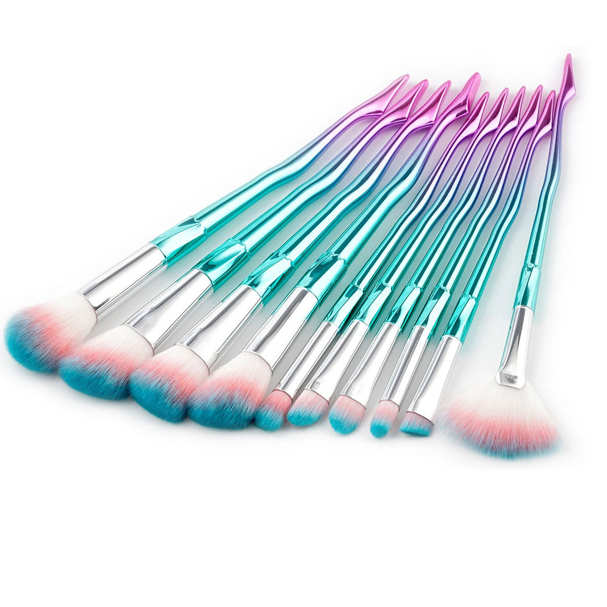 

10 Pcs Makeup Brushes Set Blue Handle Brush Blush Eye Shadow Brushes Cosmetic Beauty Tool