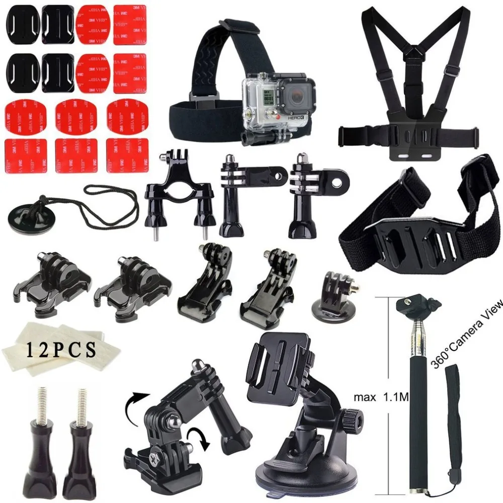 

For GoPro4 Sports Camera Accessories Set 18 in 1 Chest Strap with Selfie Stick