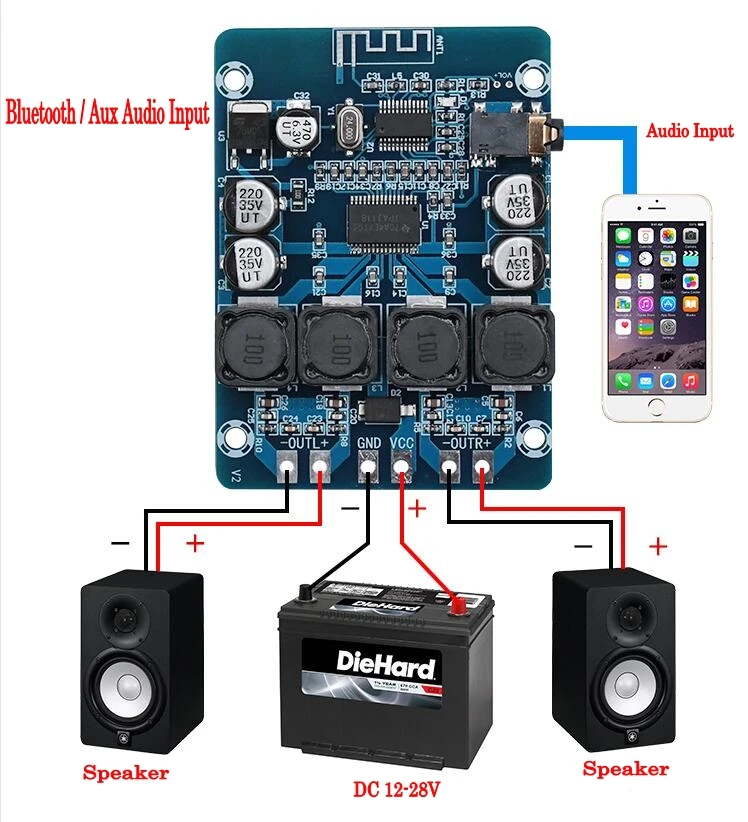 Цифровой усилитель мощности стерео аудио Bluetooth 2x45 Вт 12 В 24 Плата усилителя