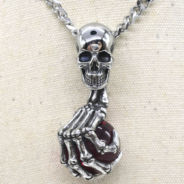 STAINLESS STEEL CLAW SKULL RED EYE NECKLACE (3 VARIAN)