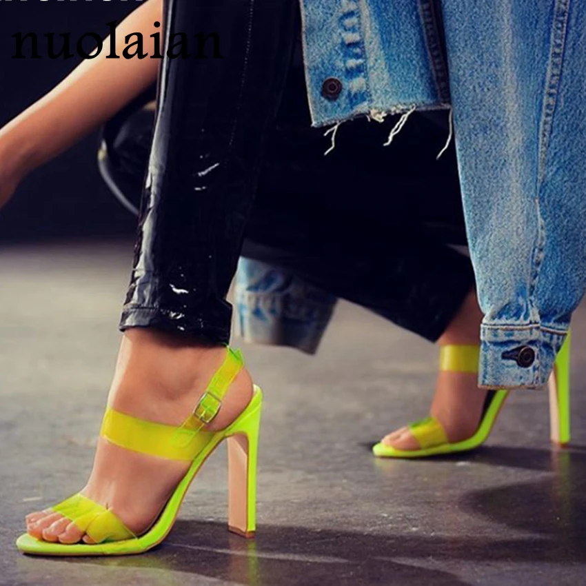 

Women's High Heels Summer Peep Toe Chaussure Woman High Heel Sandal Shoes PVC Party Pumps Ladies Wedding Pump Shoe 10.5CM