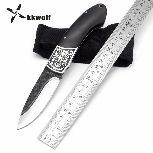 KKWOLF Hot Tactical Folding knives Ebony handle Outdoor Camping Survival Hunting Knife portable Pocket Compact Knives EDC tool 1 1