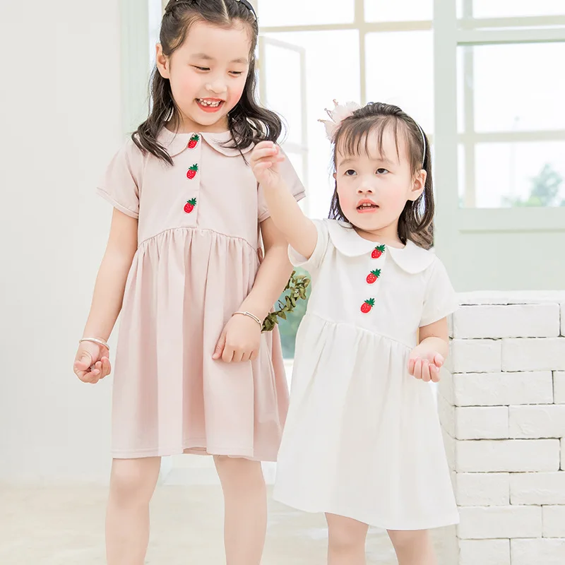 

Girls doll collar embroidered dress 2019 summer new Korean children strawberry short sleeve dress