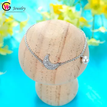 

2019 Women Bracelet Moon Shell Pearl Charm Tassel Zircon 925 Pure Sterling Silver Female GW Chain Jewelry Girls Gift Femininas