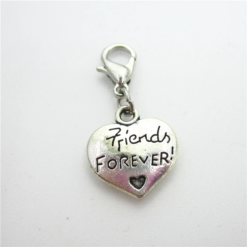 

New Arrive 20pcs Friends Forever Heart dangle charms hanging lobster clasp floating charms Diy jewelry accessories