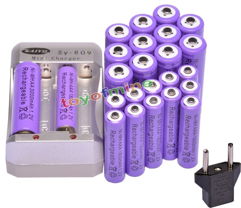 12x AA 3000 mAh+ 12x AAA 1800 mAh 1,2 V Ni-MH фиолетовый аккумулятор+ USB зарядное устройство