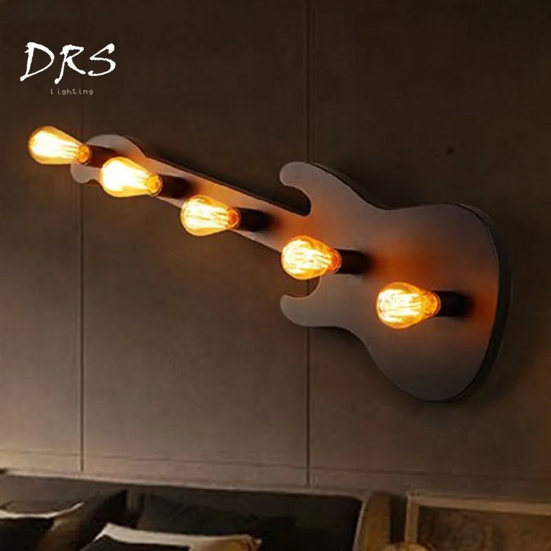 

Loft Guitar Wall Lamp Industrial Wind Creative Bar Workshop Iron Art Wall Lights Living Room Study Art Deco Lighting Fixture