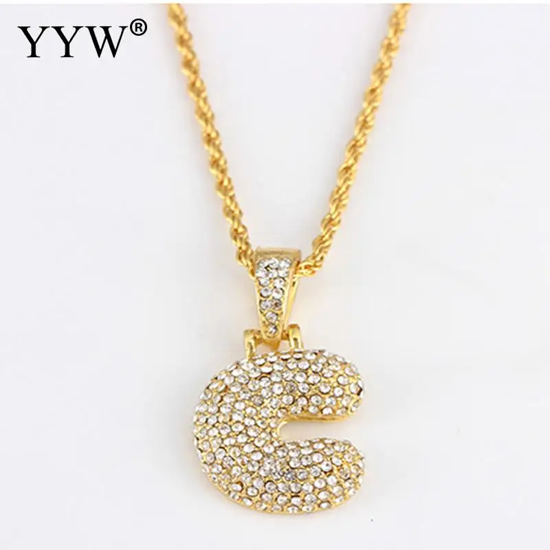 Cubic Zirconia Hip Hop Chain Neckalce A-Z Custom Name Bubble Initial Letter Necklaces& Pendant Charm For Women Men Jewelry