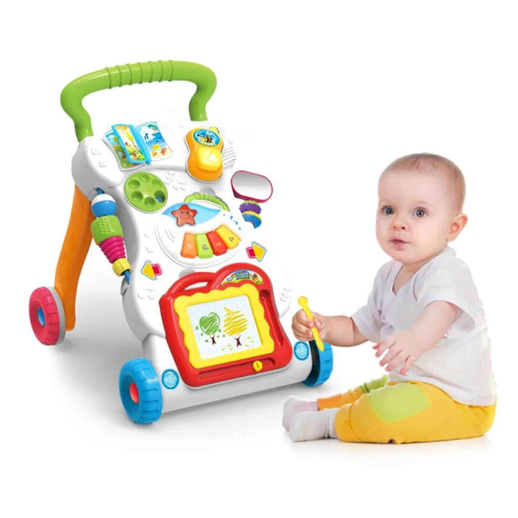 

Baby First Steps Car Toddler Trolley Sit-to-Stand Walker for Kid's Early Learning Educational Musical Adjustable Baby Walker New