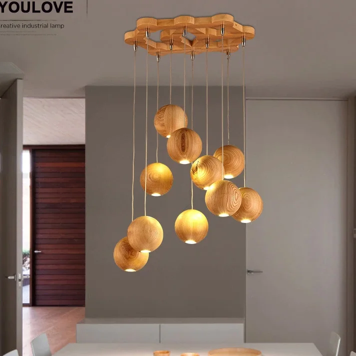 Nordic Wood Ball Pendant Lights Fixture Home Indoor Lighting Dining Room Coffee Cafes Shop Restaurant Pendant Lamp 7/10/16 Lamp