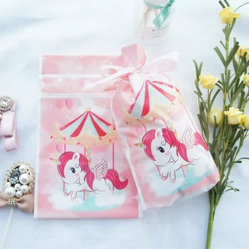 

23.5*14.5cm 50pcs jumping Unicorn design Gift Wrap Storage bag birthday party Decoration Plastic Packaging keep use