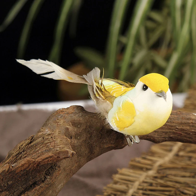 6pcs Artificial Feather Bird Xmas-Tree Decor Perched Woodland Birds Ornament