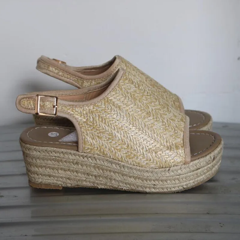 Летние Sandalias Mujer; женские пеньковые сандалии; модная женская пляжная обувь; обувь на танкетке; удобная обувь на платформе с острым носком