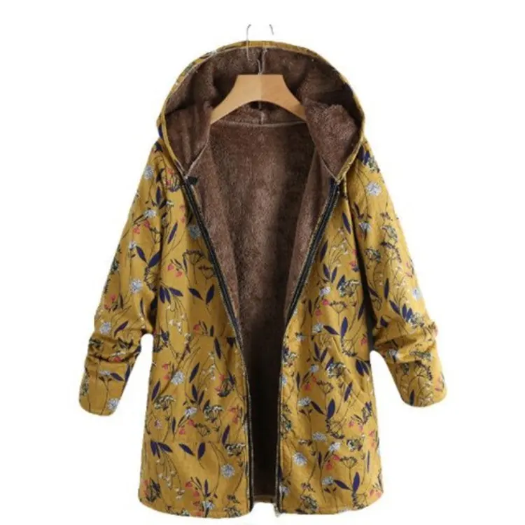 Style Taille Femme Épais Capuchon Fermeture yellow Manches Femelle green Blue Imprimer Plus Parkas Éclair À Longues D'hiver Long Poches Coréenne Chaud BrwBX5q