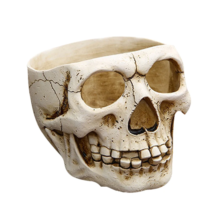 

Resin Crafts Human Tooth Skull Fossil Teaching Skeleton Model Halloween Home Office Flower Pot For Planter Home Garden Decor