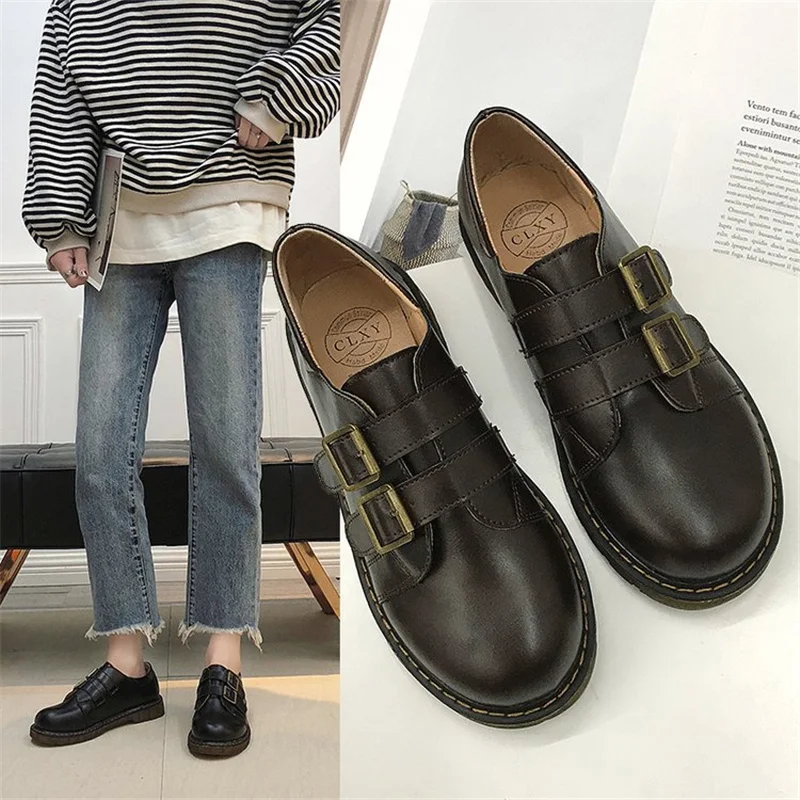 

2019 Spring Fashion Shoe Women Non-Leather Flat Shoes Round Toe PU Leather Pure Color Women Shoes Casual Shoes zapatos de mujer