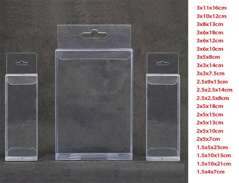 

50PCS PVC Clear Plastic Packaging Boxes with Hang Hole Gift Box PVC Carry Cases Packaging Box For jewelry/Candy/toys