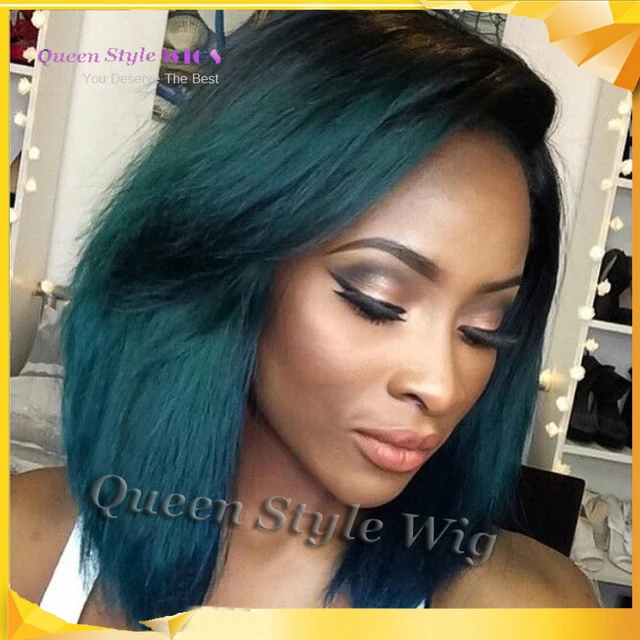 2021 Hot Sale Two Tone Black Roots Ombre Dark Green Blue   2021 Hot Sale Two Tone Black Roots Ombre Dark Green Blue