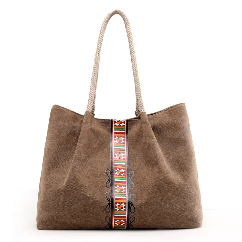 National Retro Style Canvas Bag Large Capacity ECO Womens Shopping Tote Bags Art Printing traveling Single Shoulder |