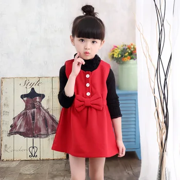 

Spring and Autumn Winter Dress Girls Wool Vest Dress Children Wool Bow Girls Dress