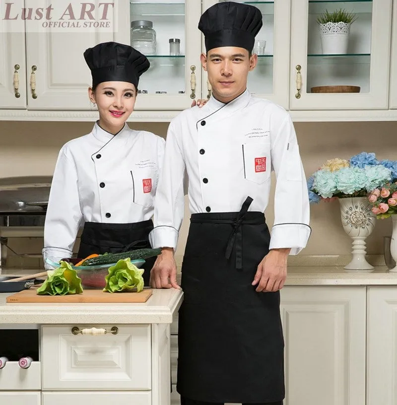 Еда Услуги белого цвета в китайском стиле Кук модная одежда поварская одежда костюм Длинные рукава шеф-повара одежда B051C