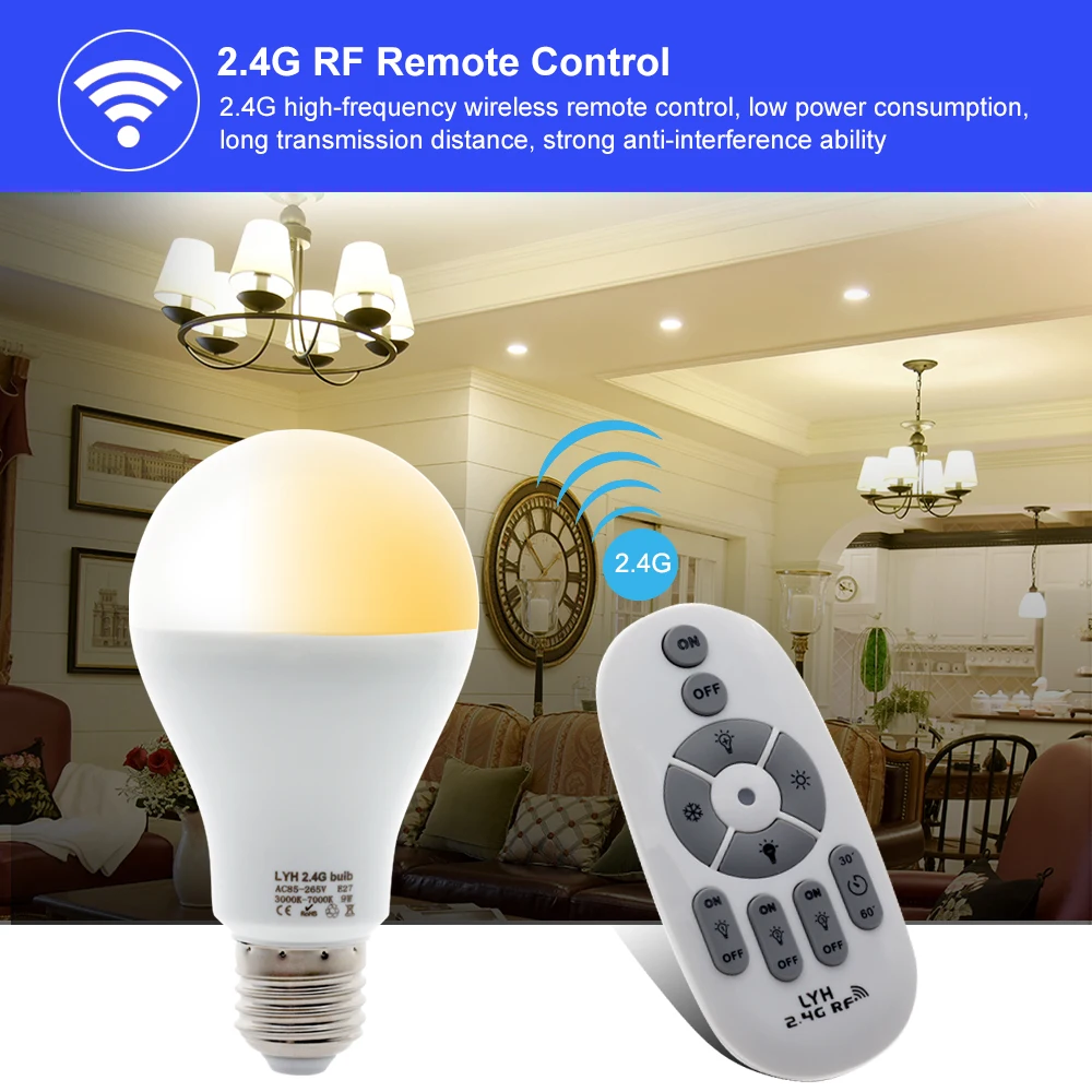 Smart LED Bulb E27 AC86-265V 6W 9W 12W LED Spotlight RF 2.4G Remote Control Smart Lighting Warm Whi - 32889021261