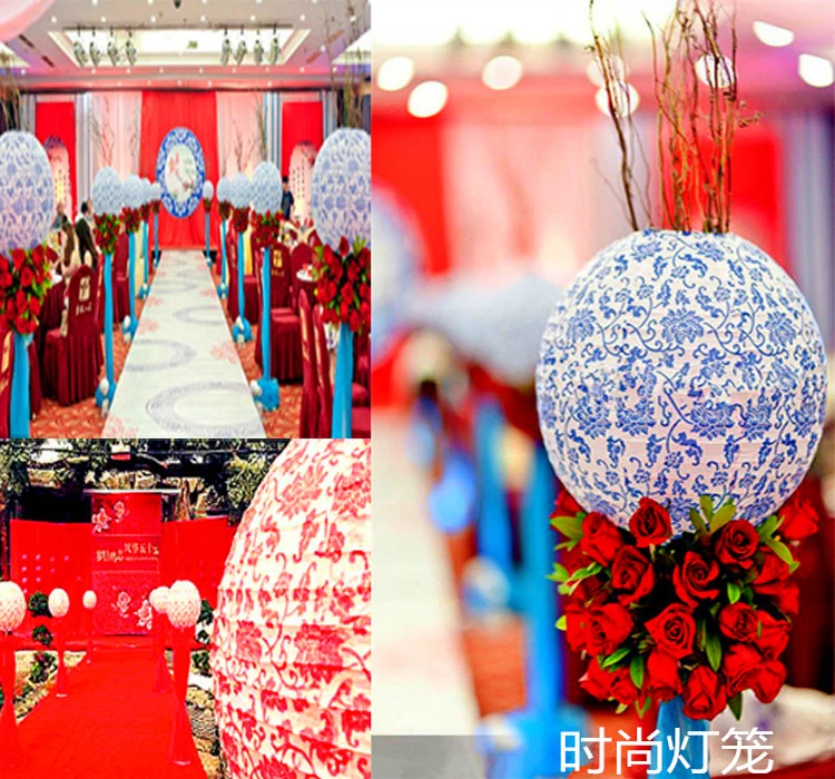 

New Arrive 3 Size (20cm 30cm 40cm) Print "Blue and White Porcelain" Paper Lantern Chinese Festival Wedding Party Decor Lantern