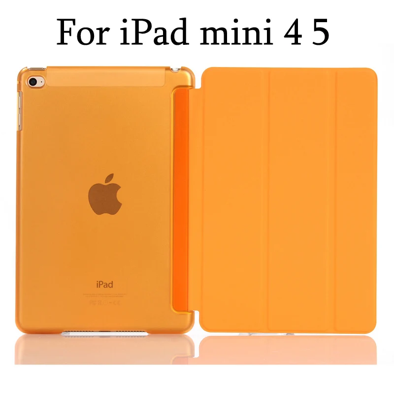 Тонкий смарт-чехол для iPad mini 5 mini4, iPad mini 1/2/3 три раза стенд из искусственной кожи+ Прозрачная Жесткая задняя крышка из ПК с Авто Режим сна/Пробуждение - Цвет: Orange for mini 4 5